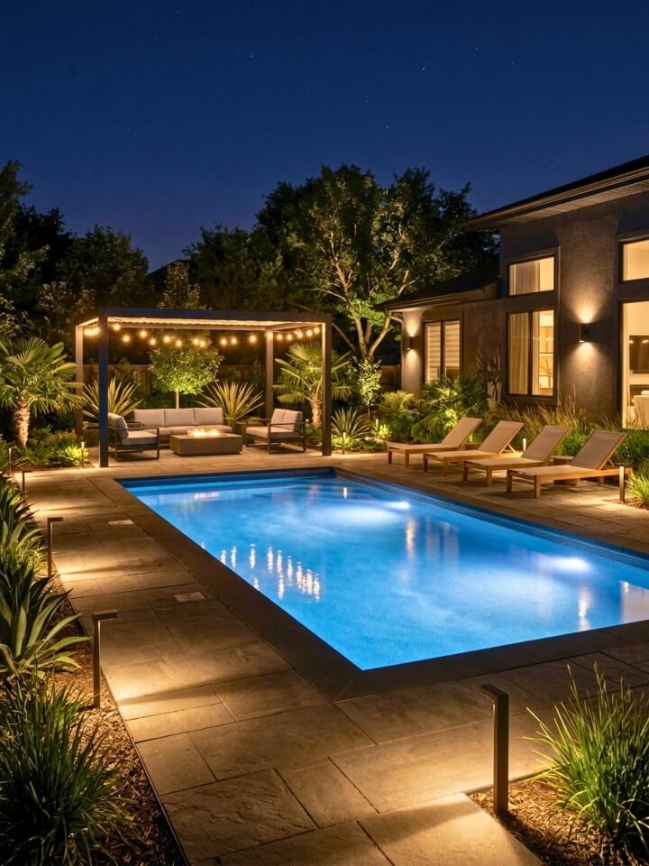 layered outdoor lighting pool patio