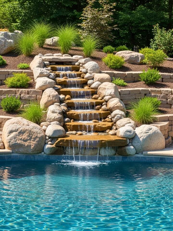 layered rock waterfall
