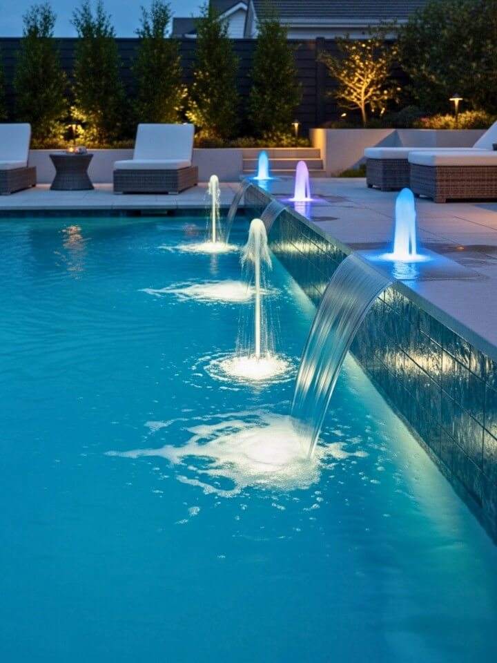 led pool fountain for nighttime glow