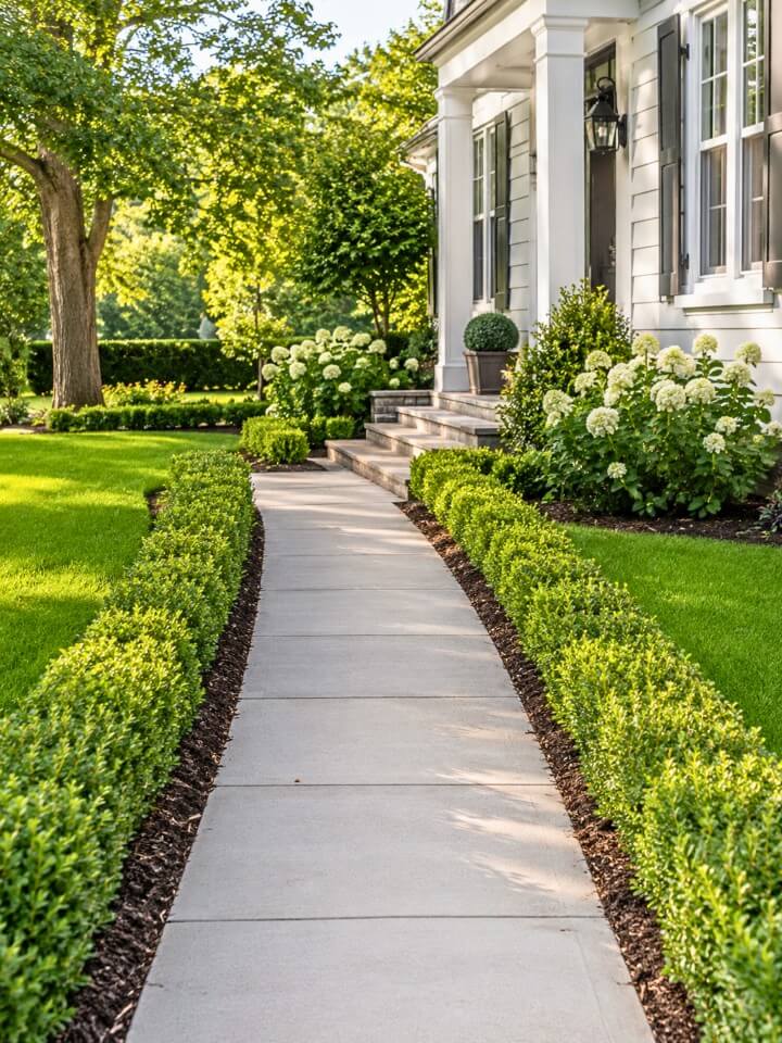 low boxwood border for a clean sidewalk edge