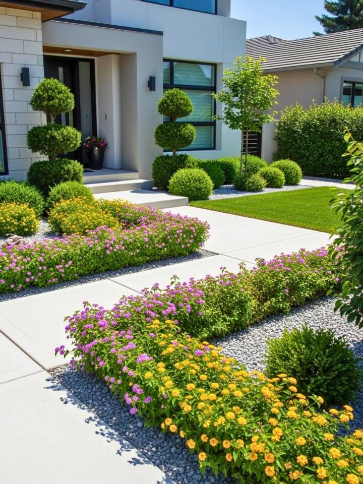 low lantana hedges for a modern front garden