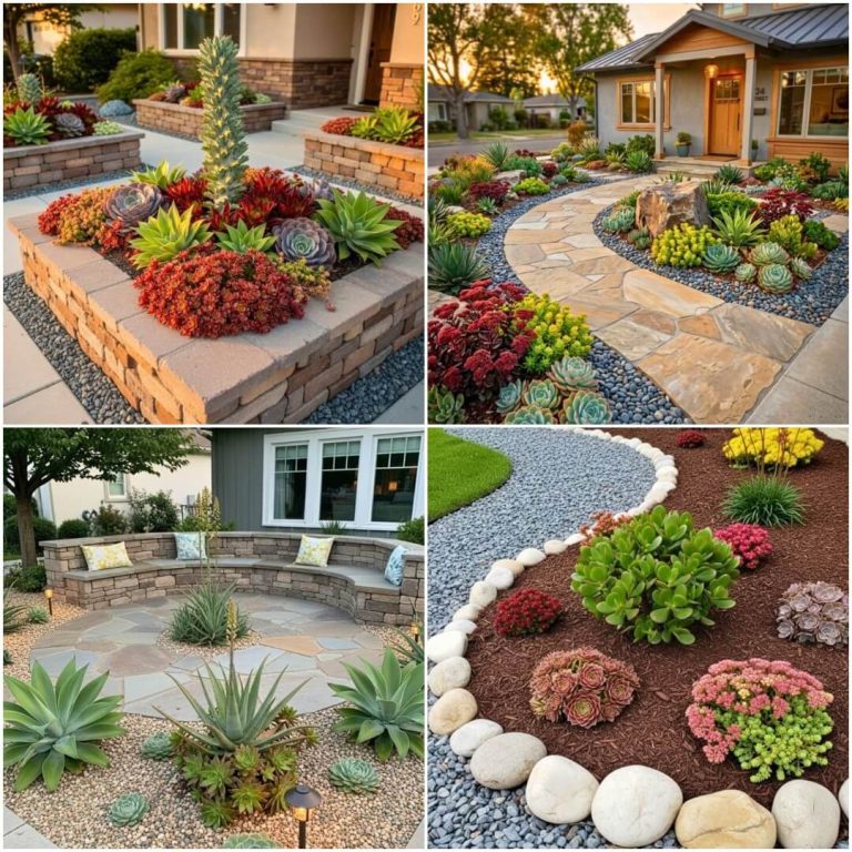 low maintenance front yard succulent garden ideas to copy