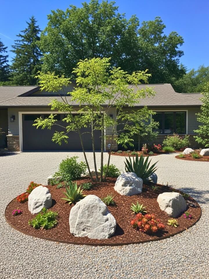 low maintenance rock garden with succulents