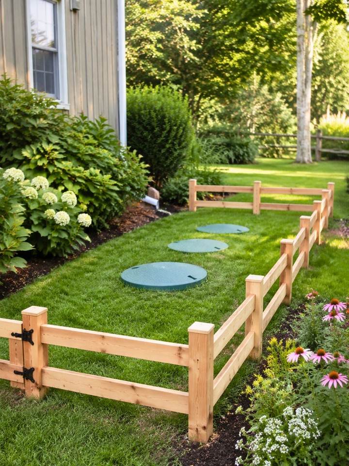 low wooden fencing for septic tank