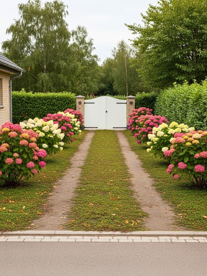 make your driveway entrance more inviting with hydrangeas