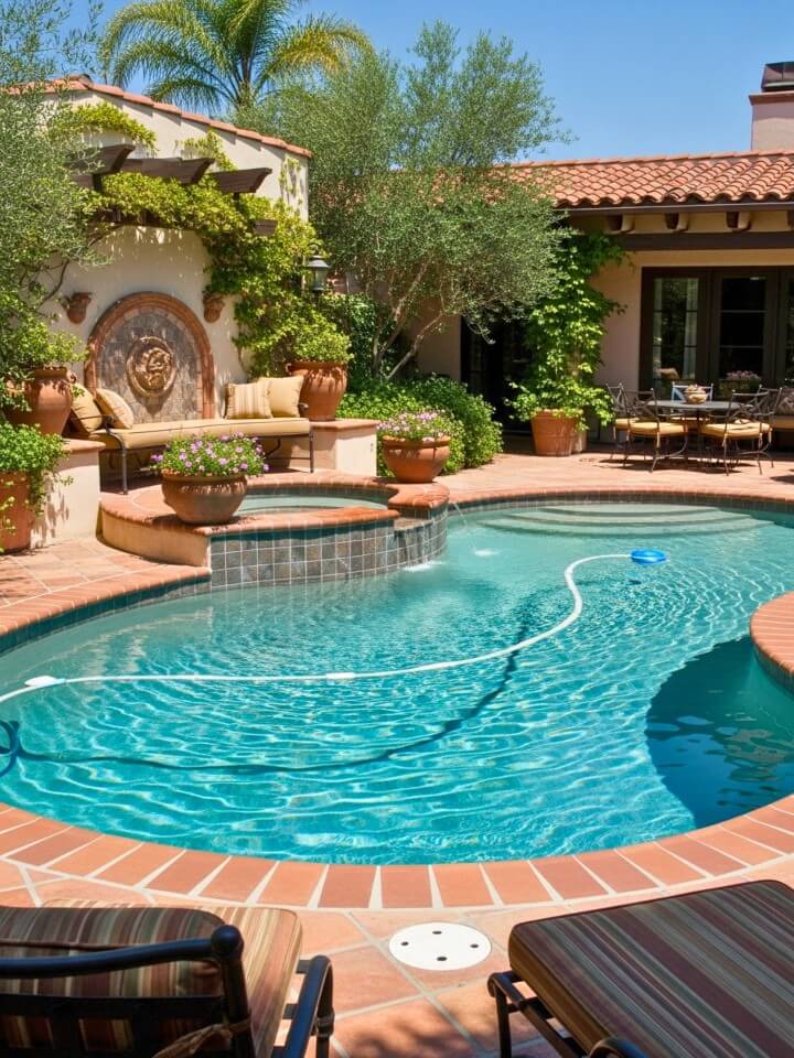 mediterranean pool area with terracotta details