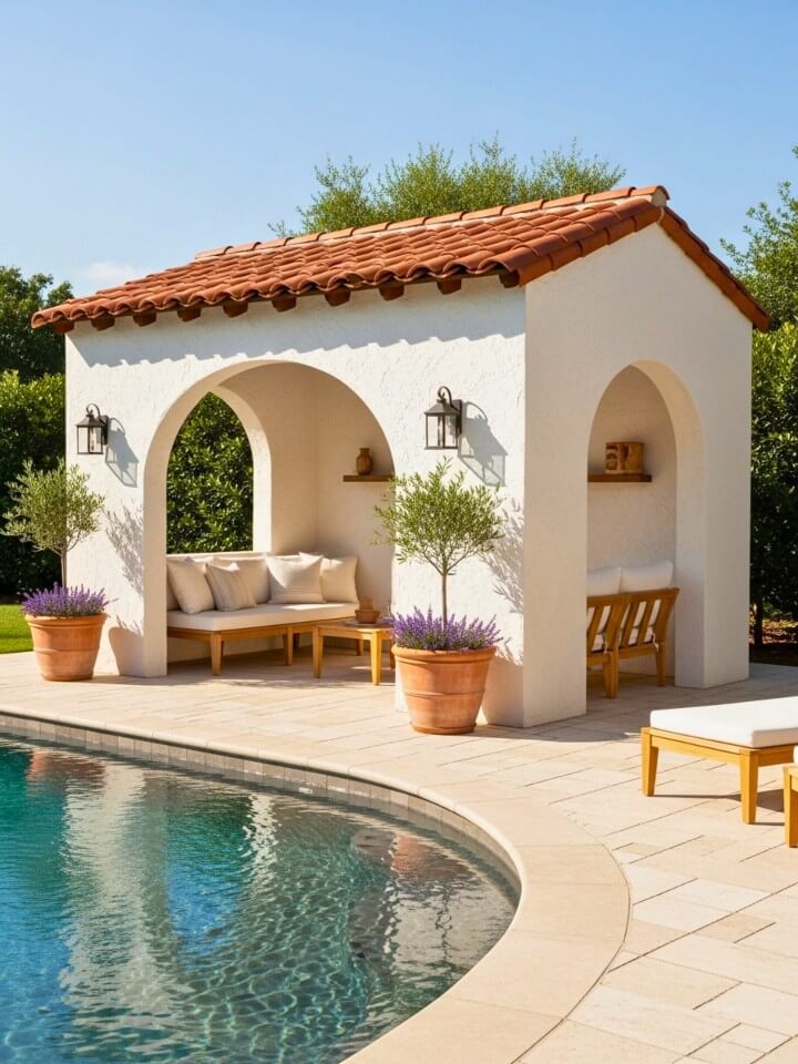 mediterranean stucco pool shelter