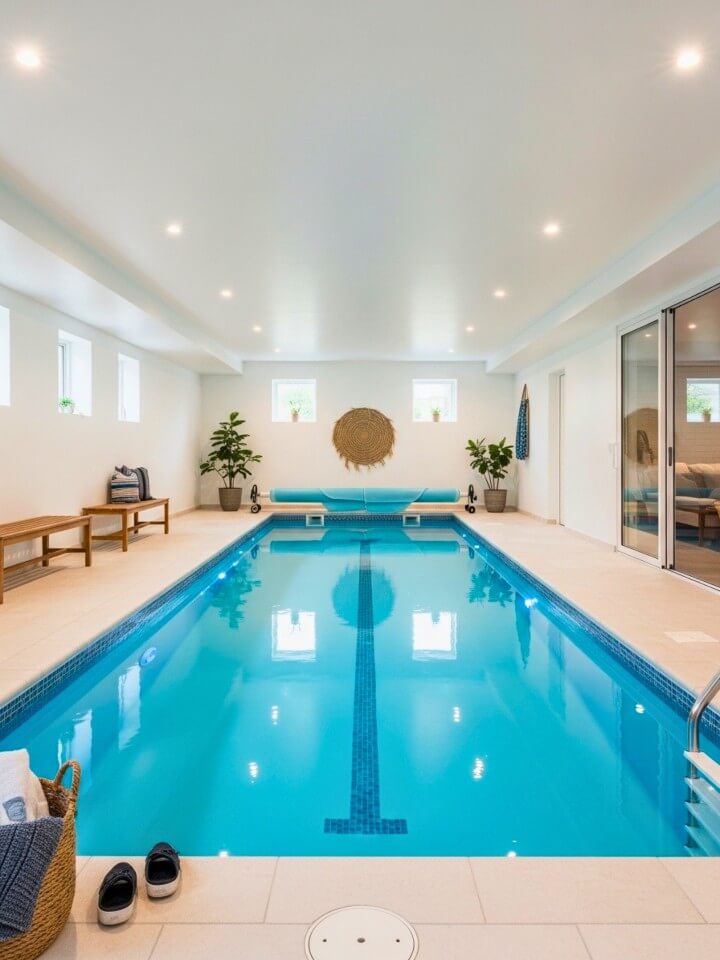 minimalist lap pool design for indoor space