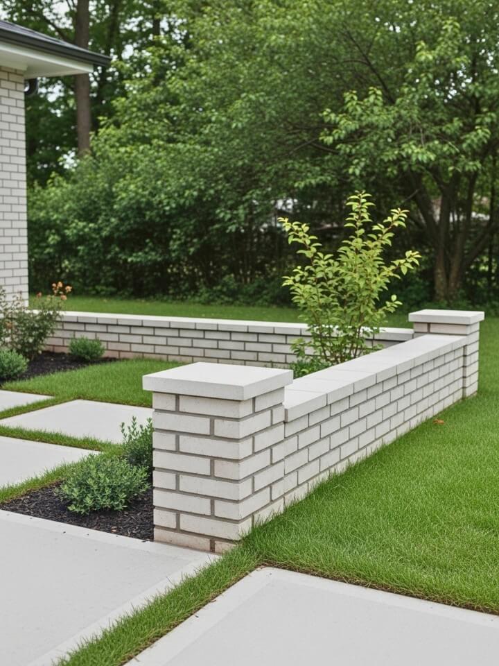 minimalist low brick wall fence with smooth finish