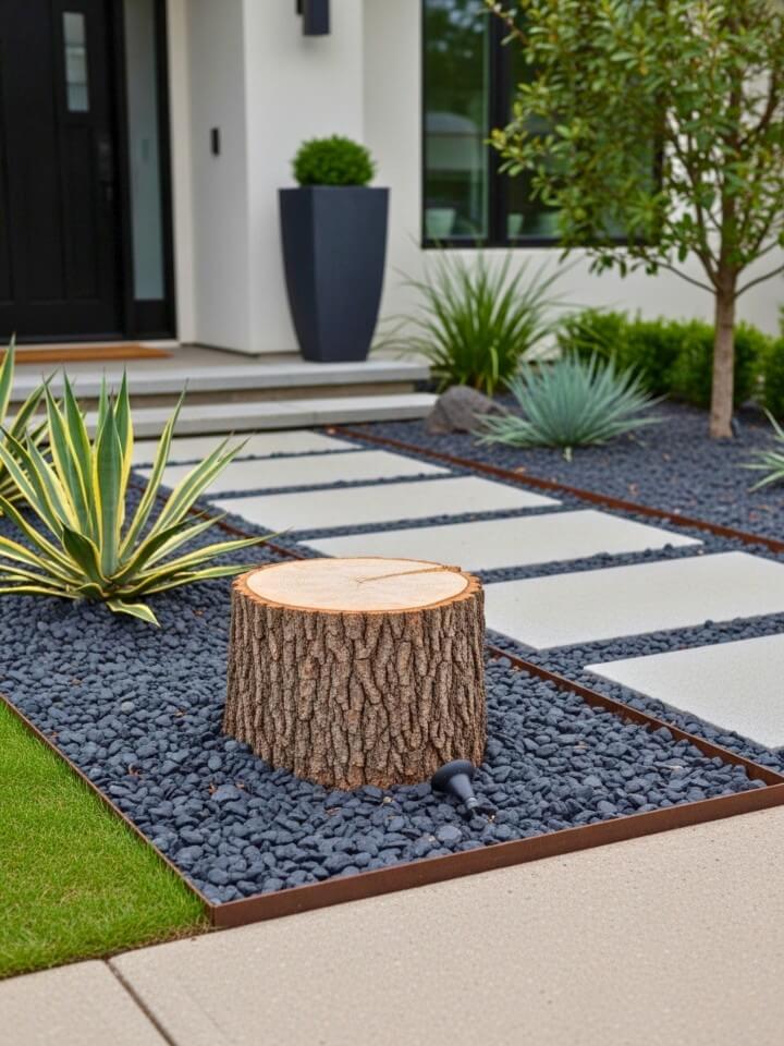 minimalist modern tree stump landscaping design