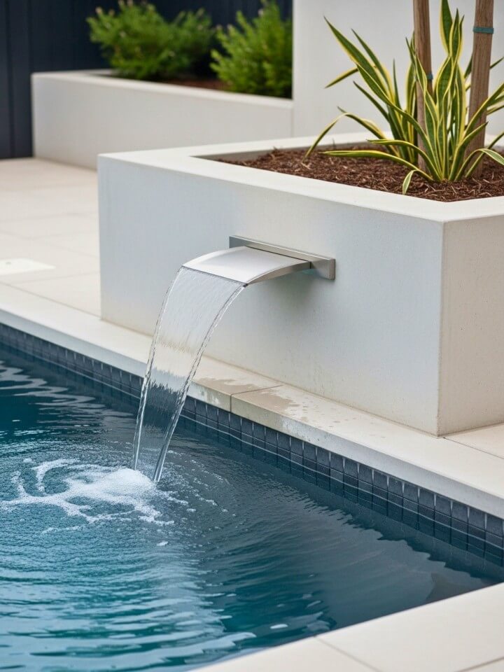 minimalist poolside water spout idea