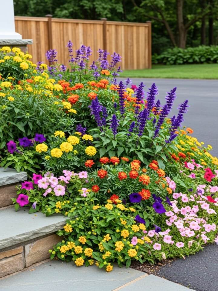 mixed flower beds for empty front yard corners