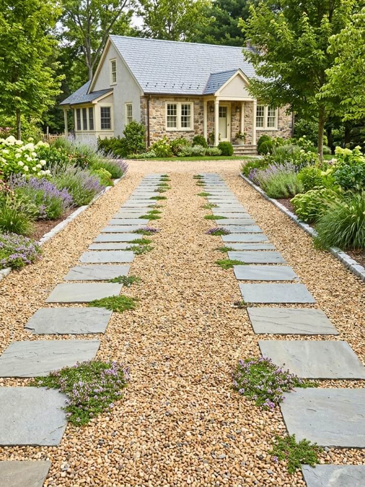 mixed gravel and flagstone driveway