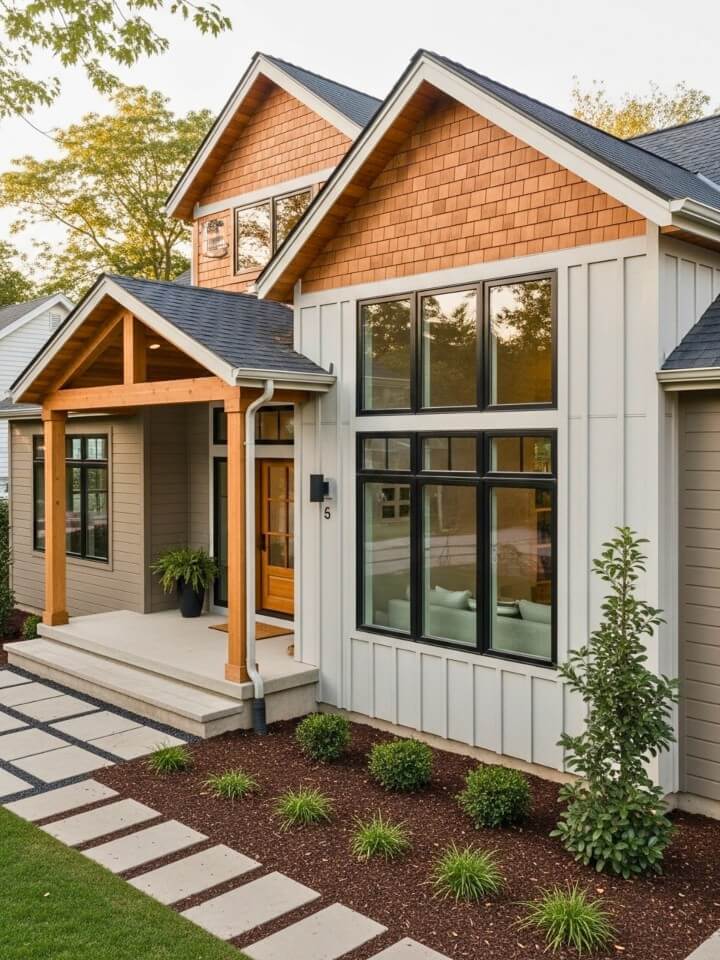 mixed material exteriors with wood accents