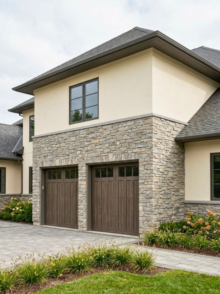mixed material garage siding