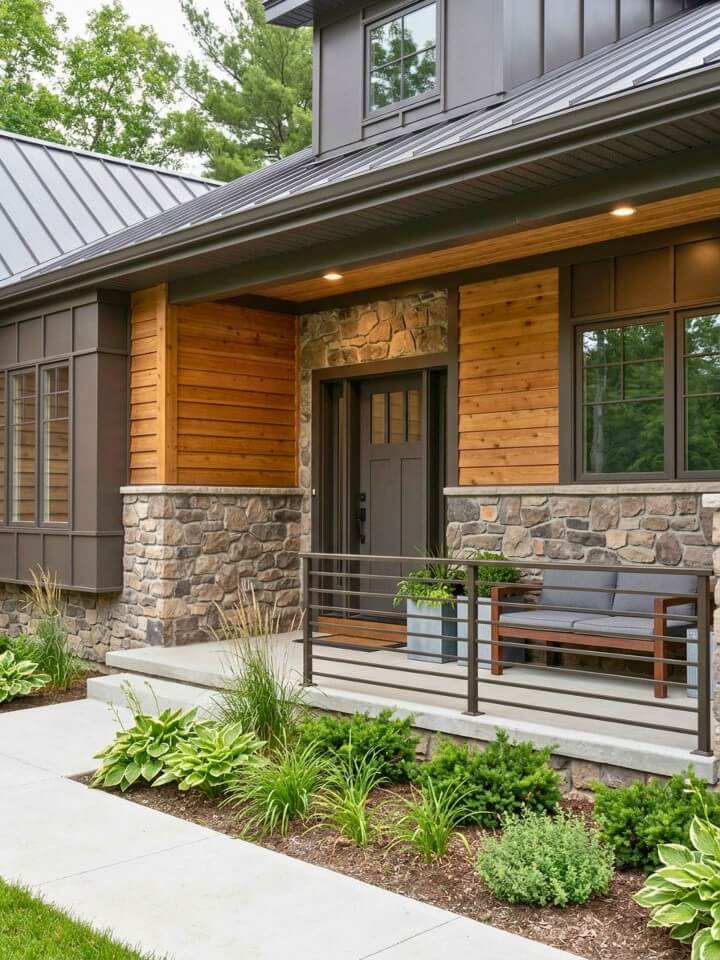 mixed material porch siding design