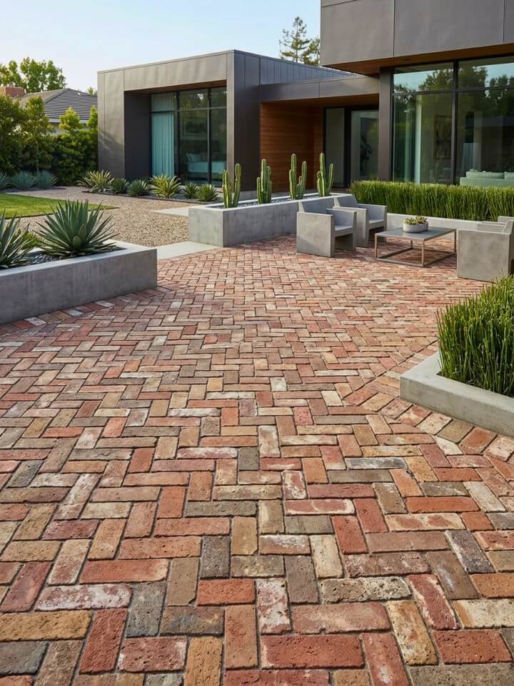 mixed reclaimed brick patio blend design
