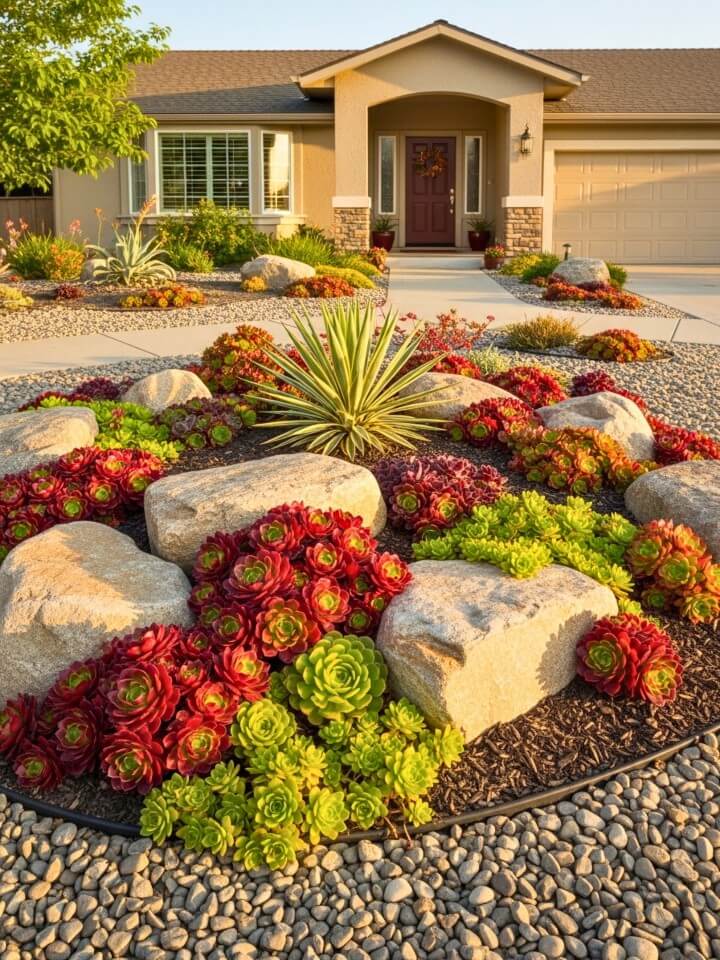 mixed rock beds with bold texture and color