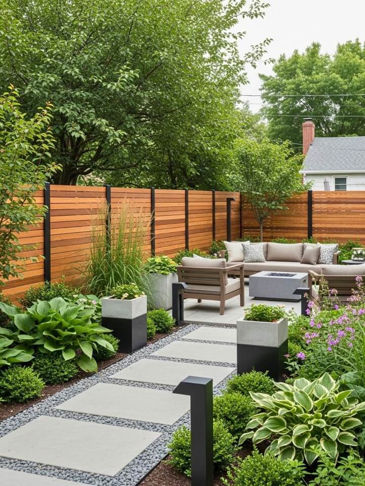 mixed wood and metal panels for privacy