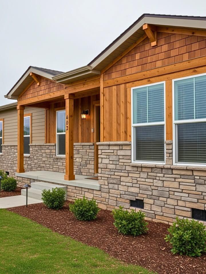 mixed wood and stone siding design