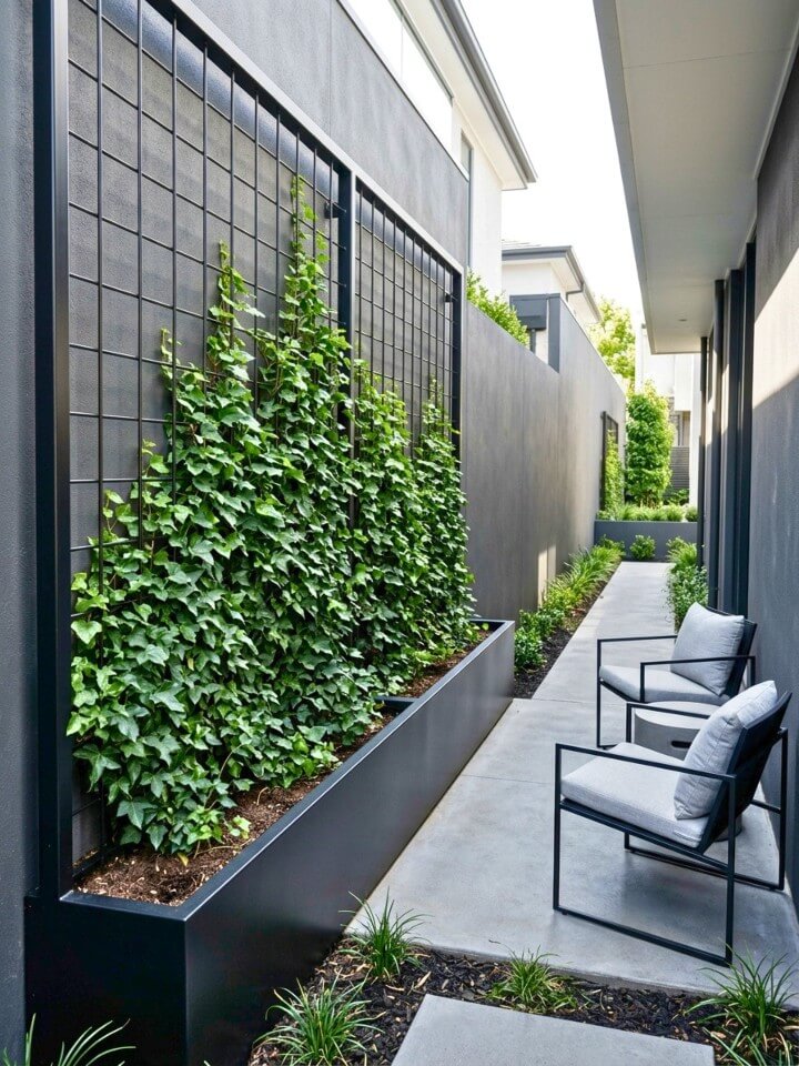 modern black metal grid trellis planter balcony design