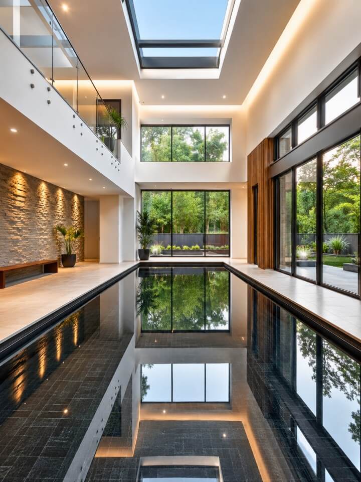 modern black tile pool designs