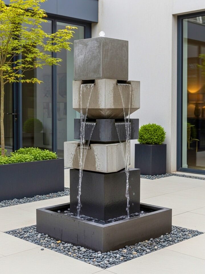 modern geometric tiered fountain for sleek patio
