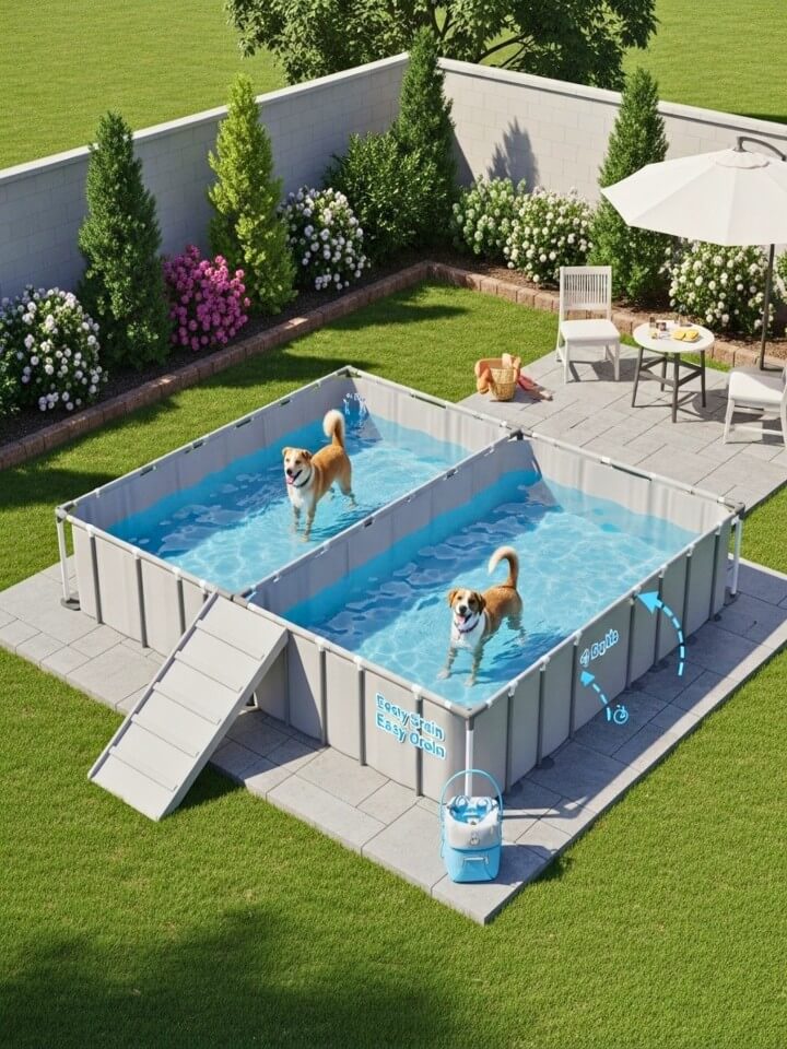modular interlocking dog pool for multi pet spaces