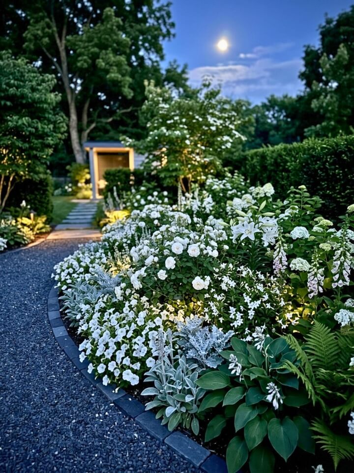 moon flower bed white night blooming garden design