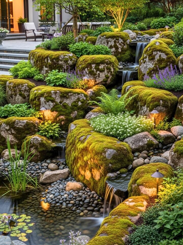 moss rock retaining wall