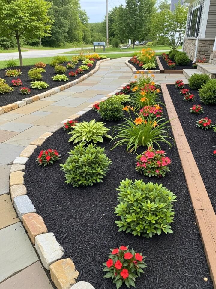 mulch beds to neatly finish walkway edges