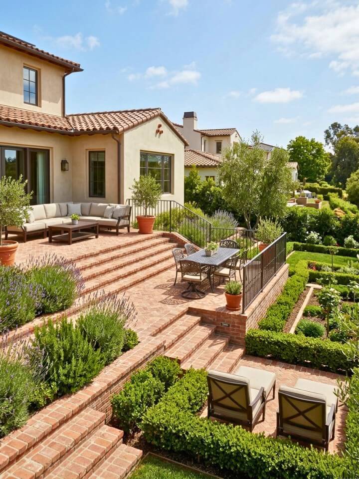 multi level brick terrace patio design