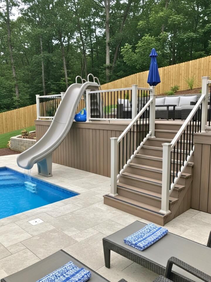 multi level deck slide for family pool days