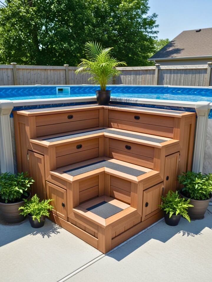 multi level pool steps with hidden storage