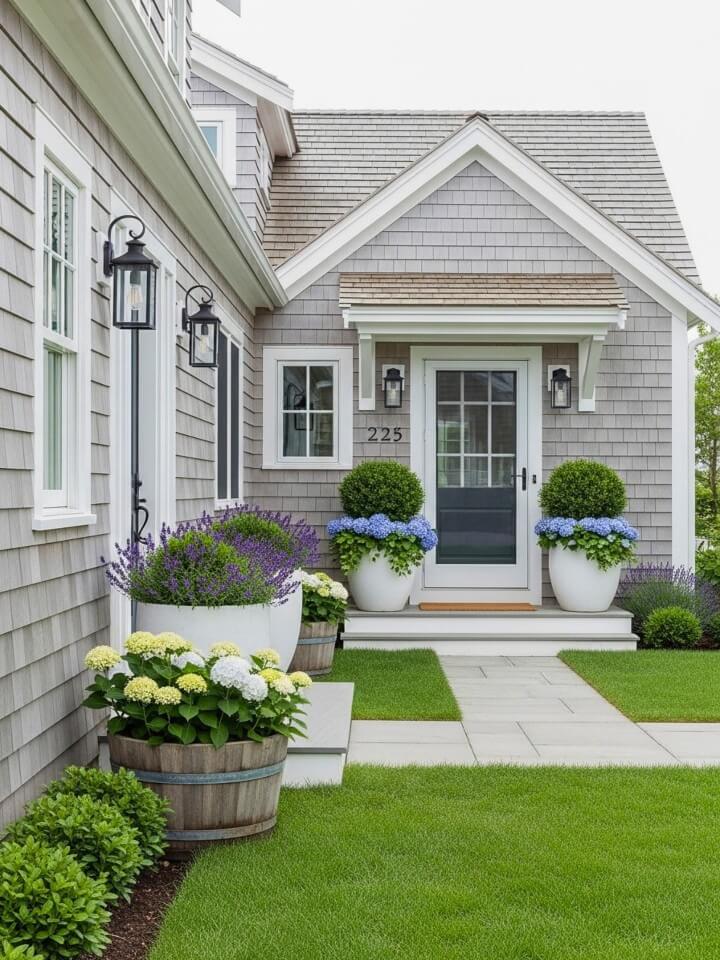 nantucket style planters for a cape cod front entry