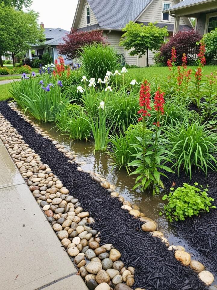 narrow rain gardens for functional landscaping