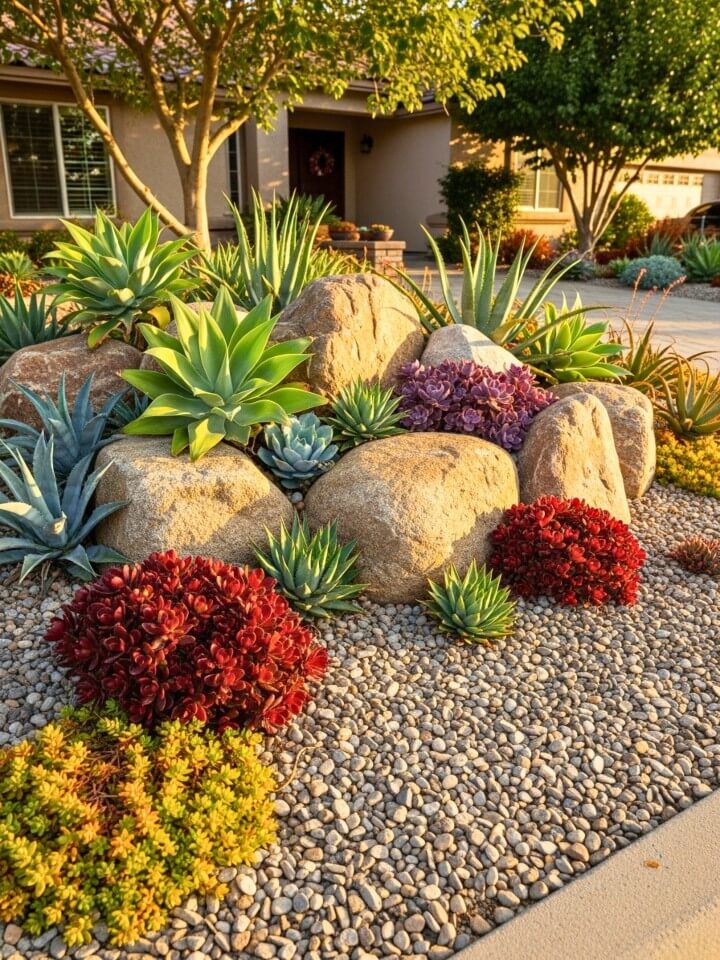 natural boulder grouping for a desert succulent garden look