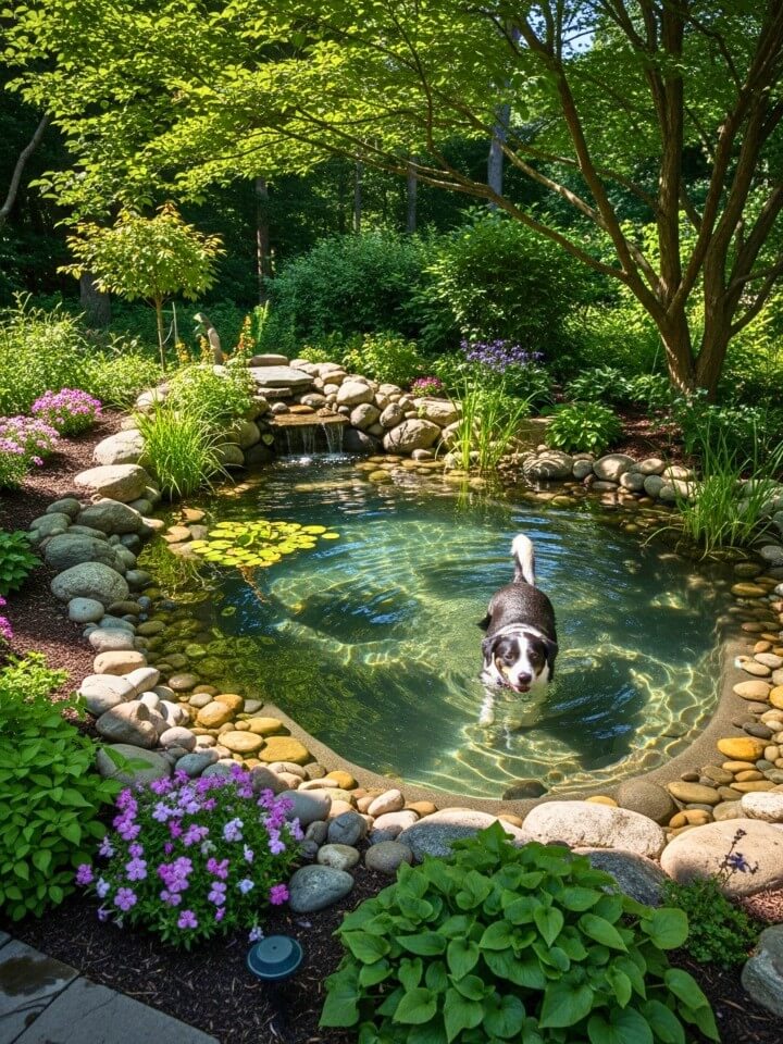 natural pond style retreat for garden dogs