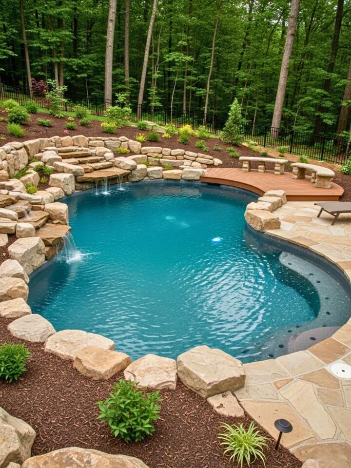 natural rock accents for a rustic pool setting