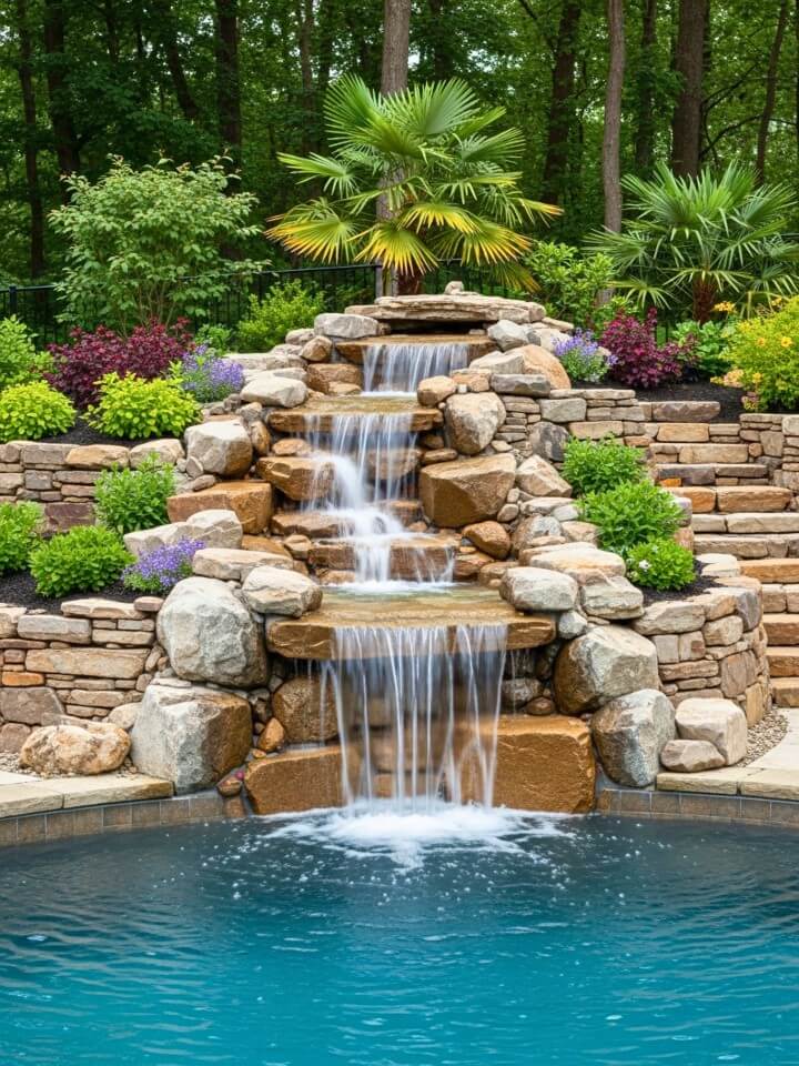 natural rock cascade for pool