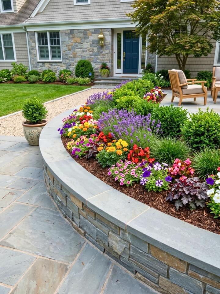 natural stone raised flower bed landscaping styles