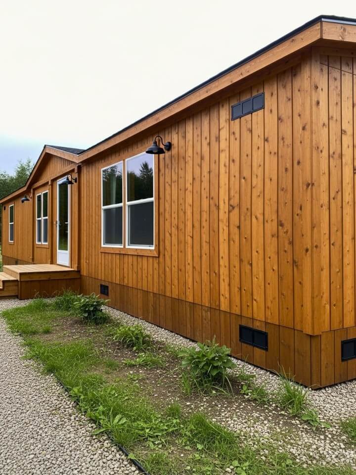 natural wood plank siding rustic exterior design for mobile homes