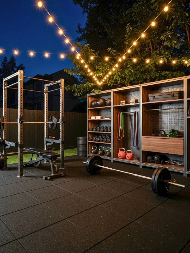 night workout setup for backyard gym training