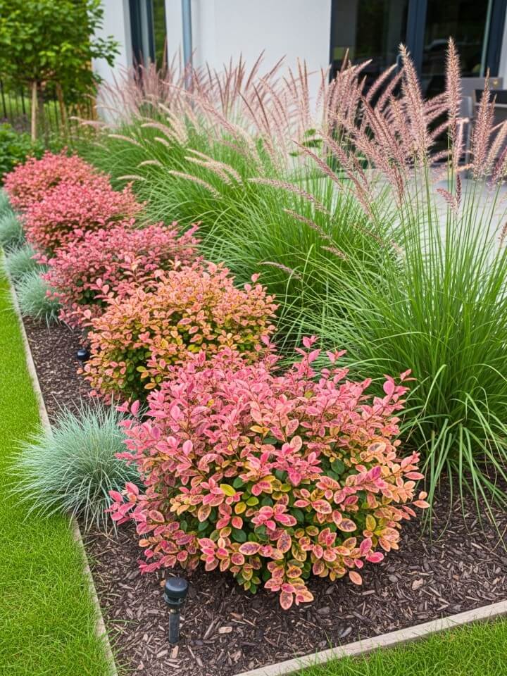 ornamental grass and shrub garden border