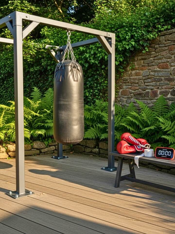 outdoor boxing corner with heavy bag