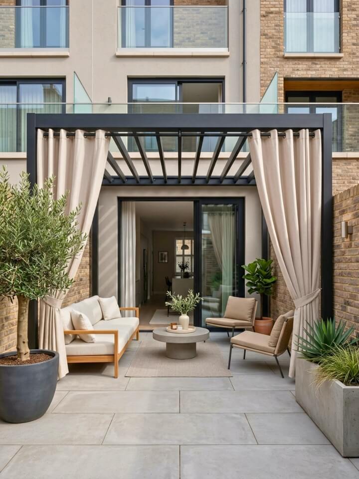 outdoor curtain privacy for urban courtyard spaces