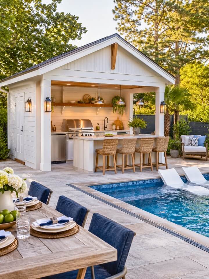 outdoor kitchen by the pool