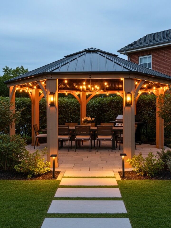 outdoor pavilion with subtle lighting accents