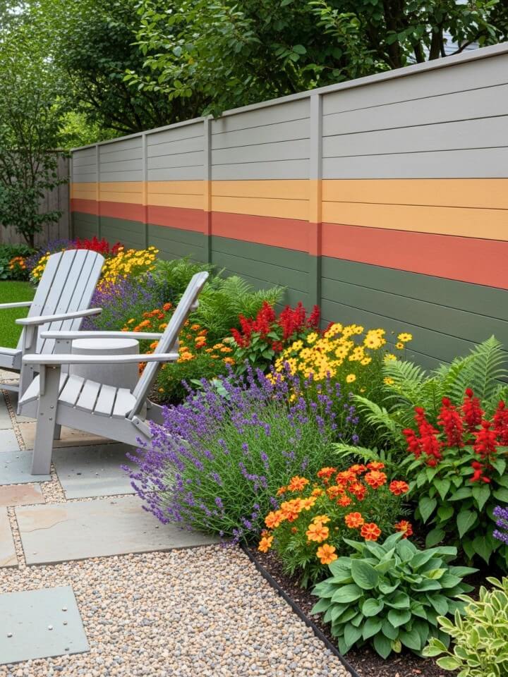 painted fence with color block design