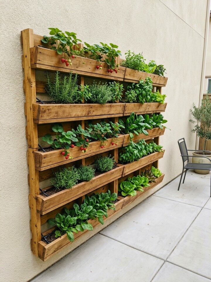 pallet wood pocket wall for vegetables